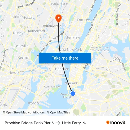 Brooklyn Bridge Park/Pier 6 to Little Ferry, NJ map