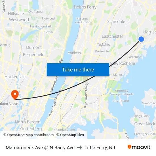 Mamaroneck Ave @ N Barry Ave to Little Ferry, NJ map