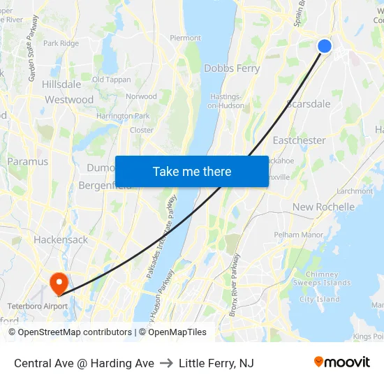 Central Ave @ Harding Ave to Little Ferry, NJ map