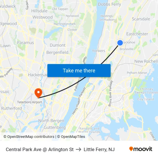 Central Park Ave @ Arlington St to Little Ferry, NJ map