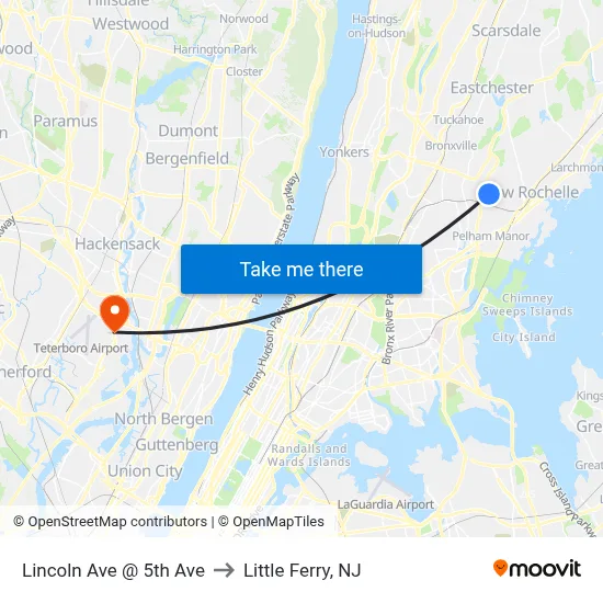 Lincoln Ave @ 5th Ave to Little Ferry, NJ map