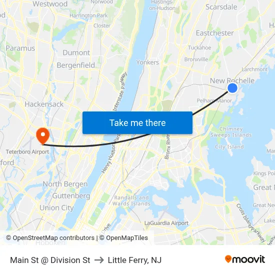 Main St @ Division St to Little Ferry, NJ map