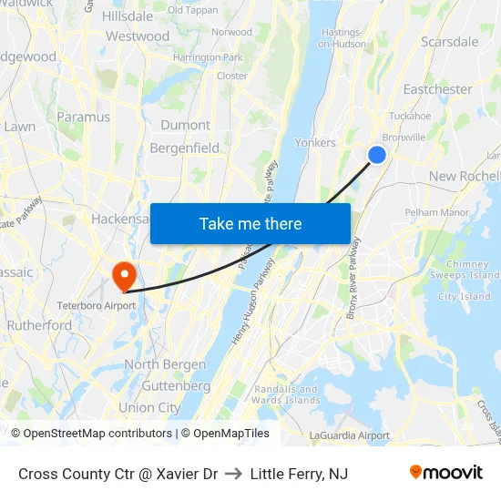 Cross County Ctr @ Xavier Dr to Little Ferry, NJ map