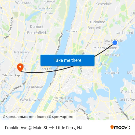 Franklin Ave @ Main St to Little Ferry, NJ map