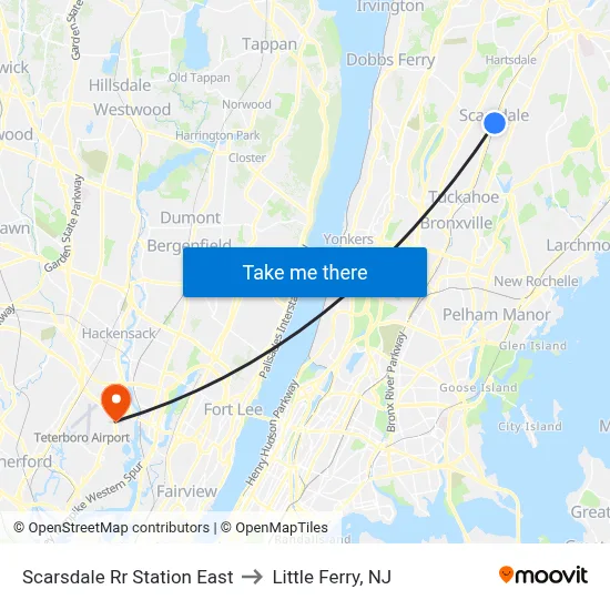 Scarsdale Rr Station East to Little Ferry, NJ map