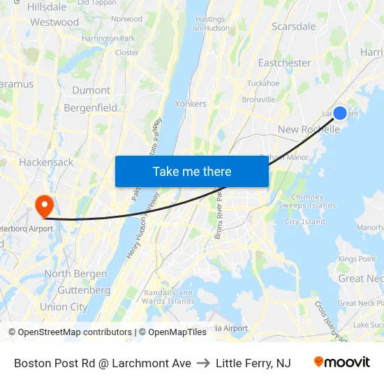 Boston Post Rd @ Larchmont Ave to Little Ferry, NJ map