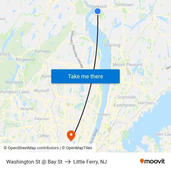 Washington St @ Bay St to Little Ferry, NJ map