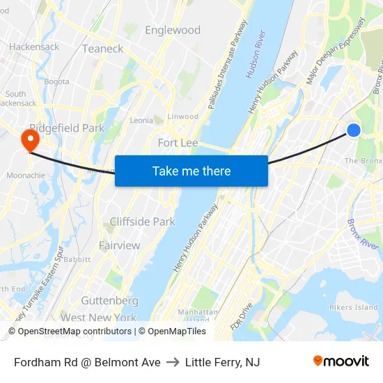 Fordham Rd @ Belmont Ave to Little Ferry, NJ map