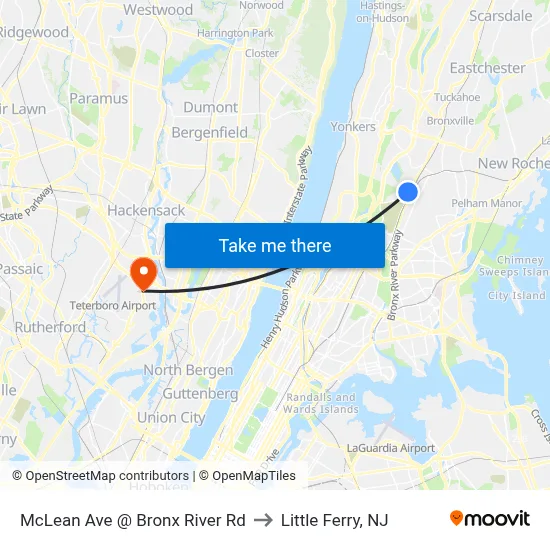 McLean Ave @ Bronx River Rd to Little Ferry, NJ map