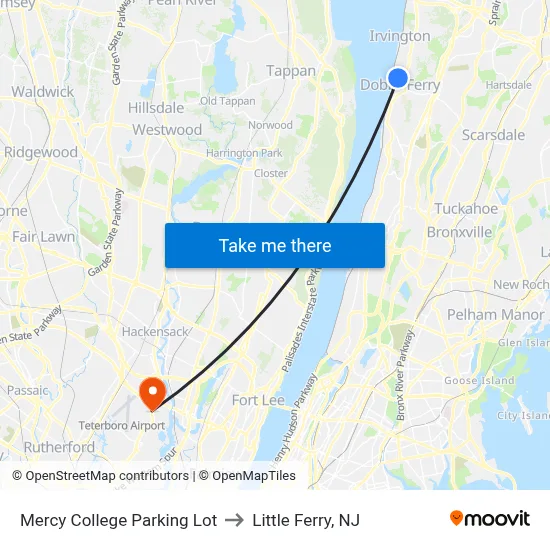Mercy College Parking Lot to Little Ferry, NJ map
