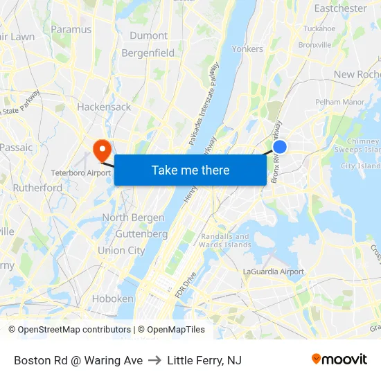 Boston Rd @ Waring Ave to Little Ferry, NJ map