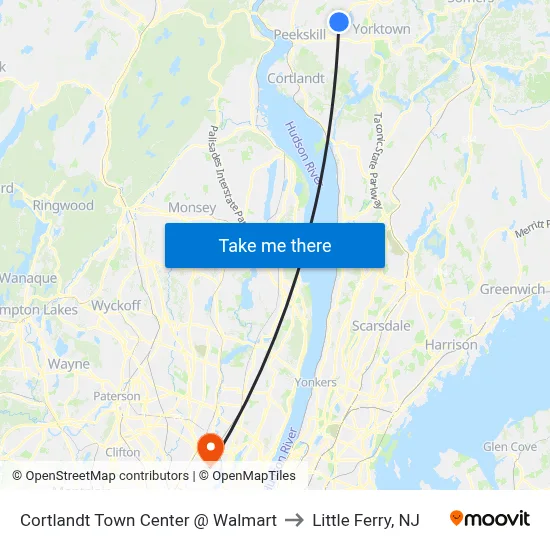 Cortlandt Town Center @ Walmart to Little Ferry, NJ map