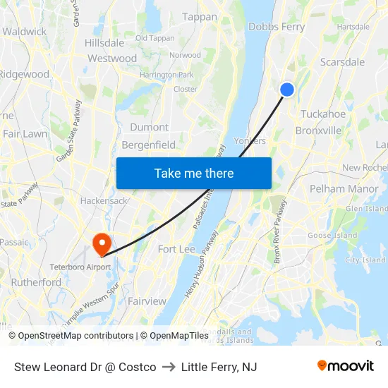 Stew Leonard Dr @ Costco to Little Ferry, NJ map