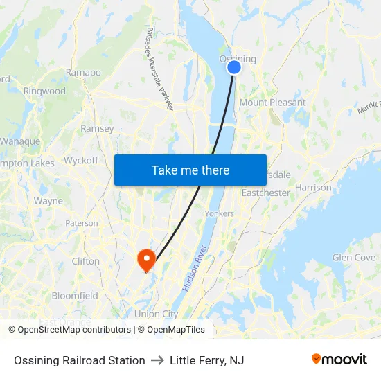 Ossining Railroad Station to Little Ferry, NJ map