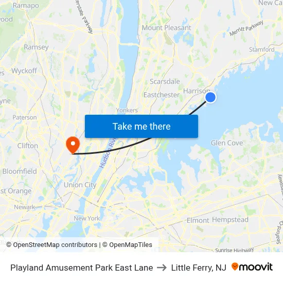 Playland Amusement Park East Lane to Little Ferry, NJ map