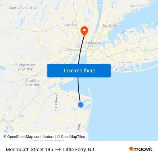 Monmouth Street 185 to Little Ferry, NJ map