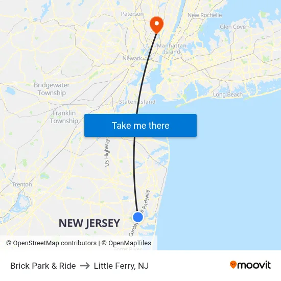 Brick Park & Ride to Little Ferry, NJ map