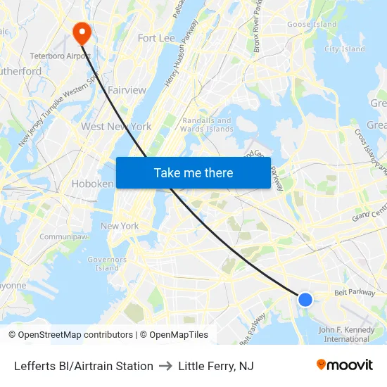 Lefferts Bl/Airtrain Station to Little Ferry, NJ map