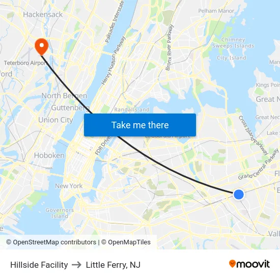 Hillside Facility to Little Ferry, NJ map