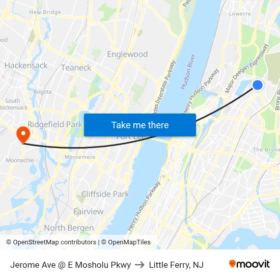 Jerome Ave @ E Mosholu Pkwy to Little Ferry, NJ map