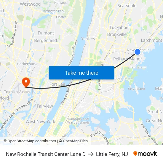 New Rochelle Transit Center Lane D to Little Ferry, NJ map