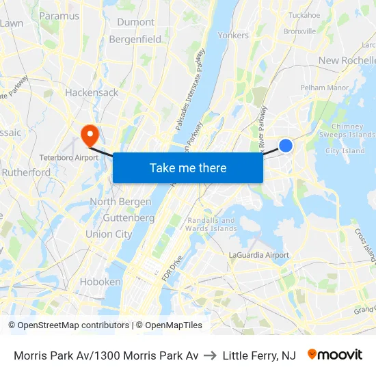 Morris Park Av/1300 Morris Park Av to Little Ferry, NJ map