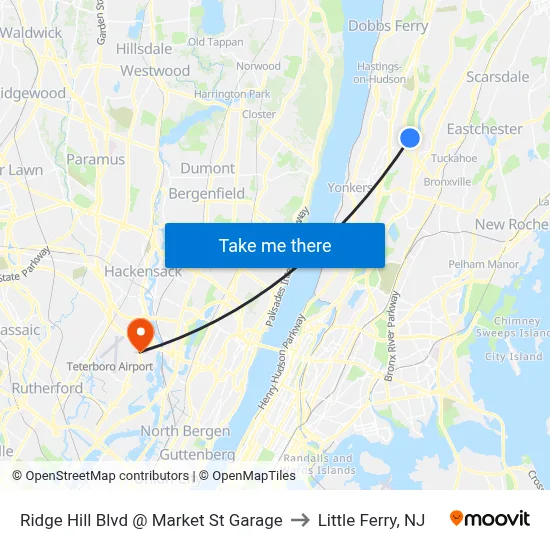 Ridge Hill Blvd @ Market St Garage to Little Ferry, NJ map