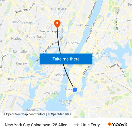 New York City Chinatown (28 Allen St) to Little Ferry, NJ map