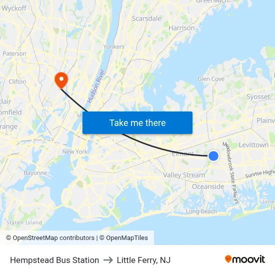 Hempstead Bus Station to Little Ferry, NJ map