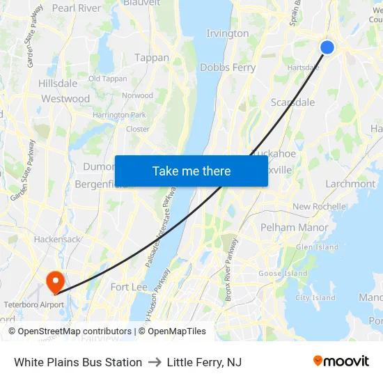 White Plains Bus Station to Little Ferry, NJ map