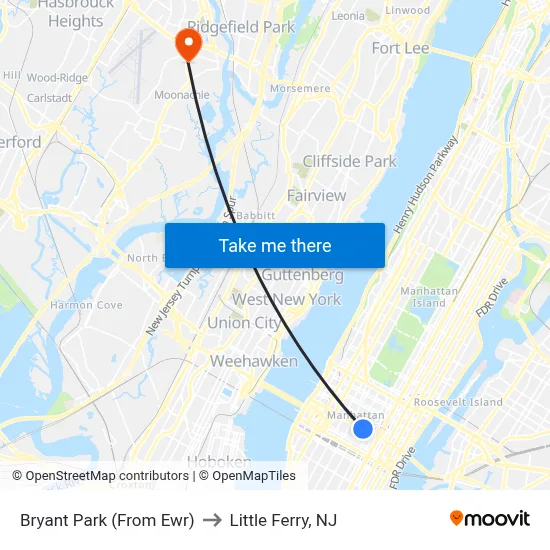 Bryant Park (From Ewr) to Little Ferry, NJ map