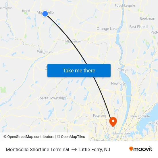 Monticello Shortline Terminal to Little Ferry, NJ map