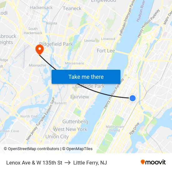 Lenox Ave & W 135th St to Little Ferry, NJ map