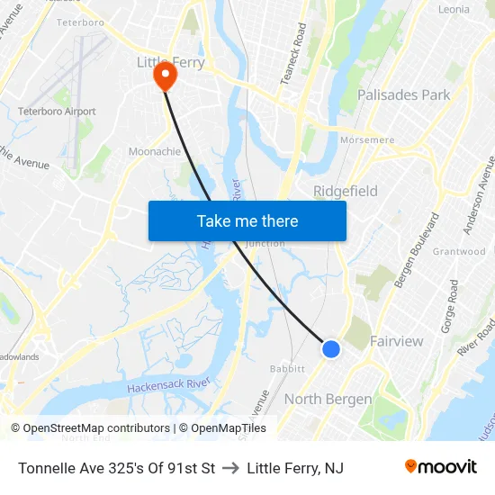 Tonnelle Ave 325's Of 91st St to Little Ferry, NJ map
