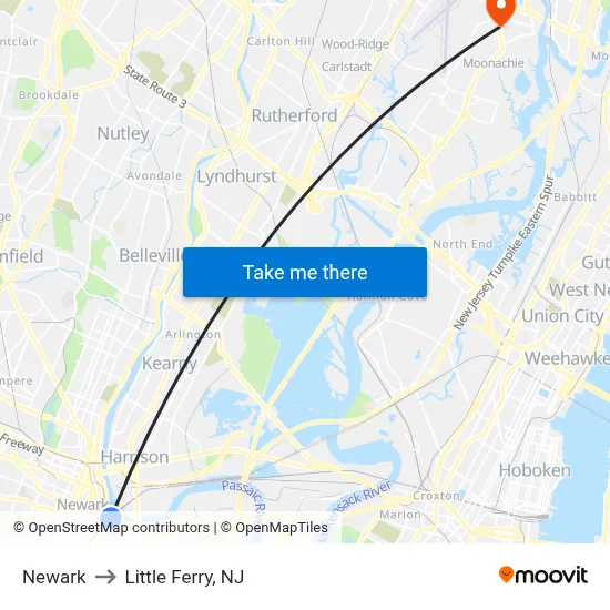 Newark to Little Ferry, NJ map