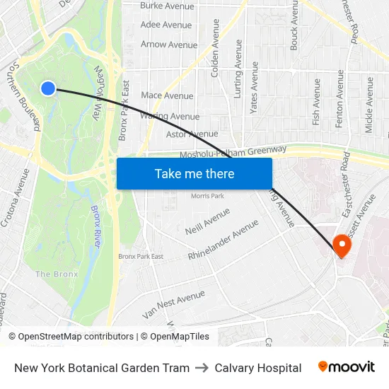 New York Botanical Garden Tram to Calvary Hospital map