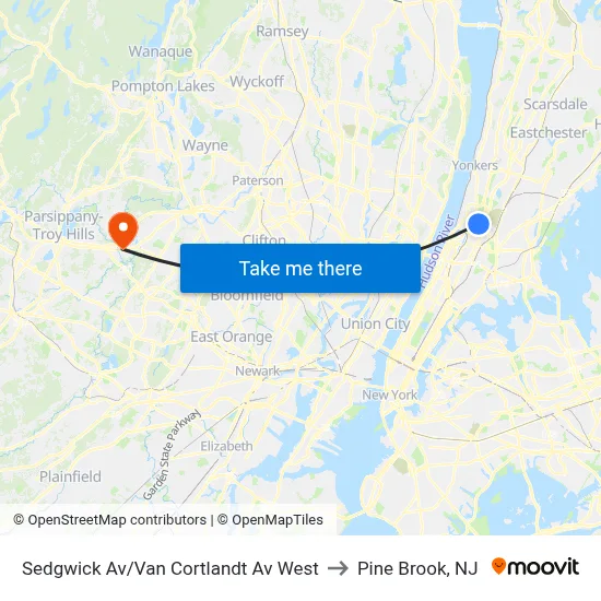 Sedgwick Av/Van Cortlandt Av West to Pine Brook, NJ map