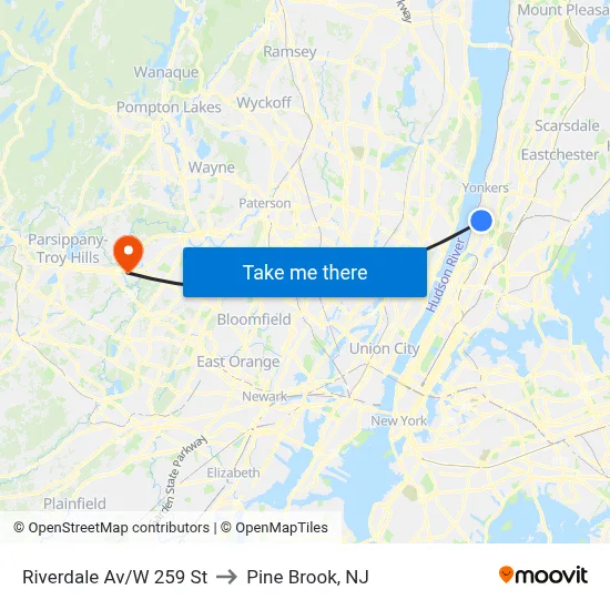 Riverdale Av/W 259 St to Pine Brook, NJ map