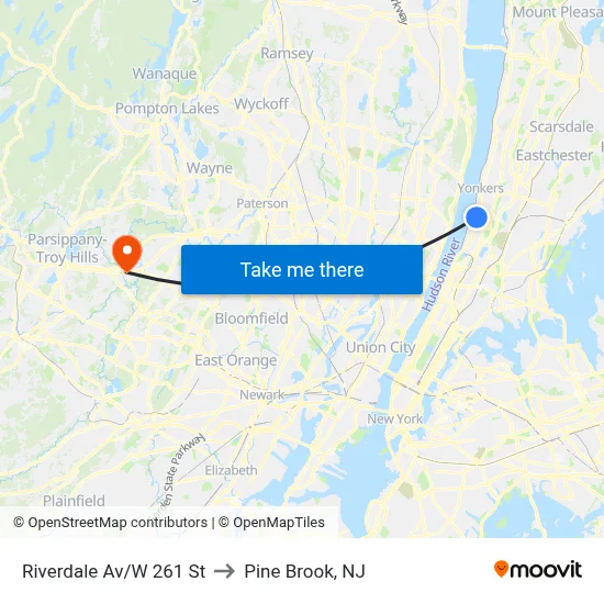 Riverdale Av/W 261 St to Pine Brook, NJ map