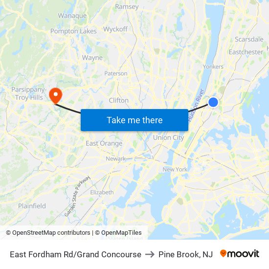 East Fordham Rd/Grand Concourse to Pine Brook, NJ map