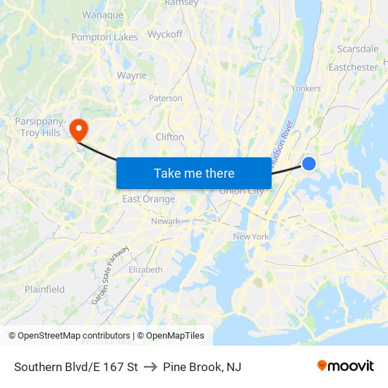 Southern Blvd/E 167 St to Pine Brook, NJ map