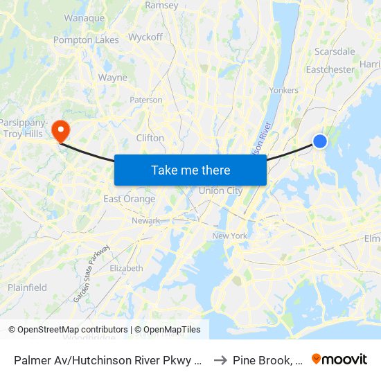 Palmer Av/Hutchinson River Pkwy East to Pine Brook, NJ map