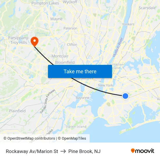 Rockaway Av/Marion St to Pine Brook, NJ map