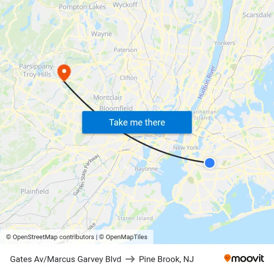 Gates Av/Marcus Garvey Blvd to Pine Brook, NJ map