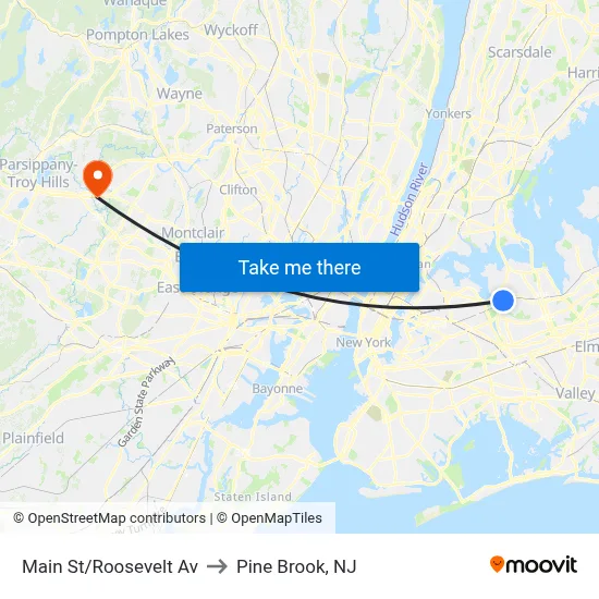 Main St/Roosevelt Av to Pine Brook, NJ map