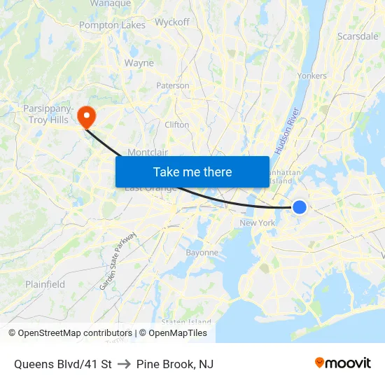 Queens Blvd/41 St to Pine Brook, NJ map