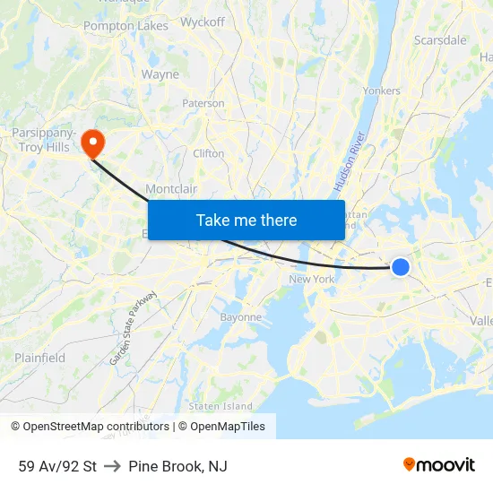 59 Av/92 St to Pine Brook, NJ map