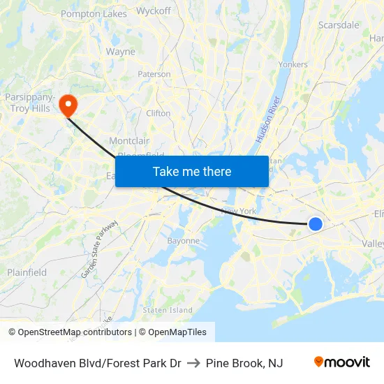 Woodhaven Blvd/Forest Park Dr to Pine Brook, NJ map