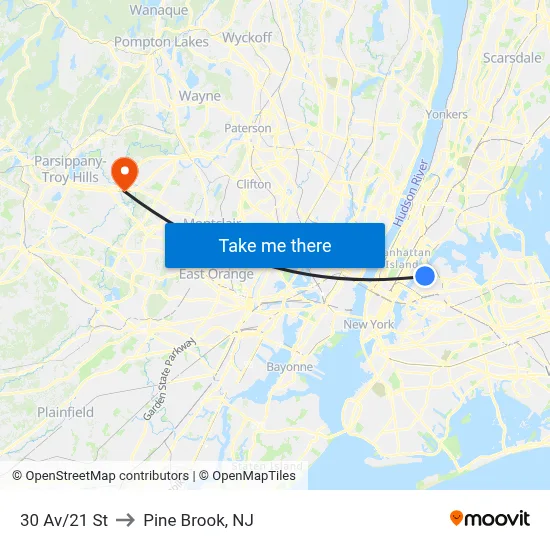 30 Av/21 St to Pine Brook, NJ map