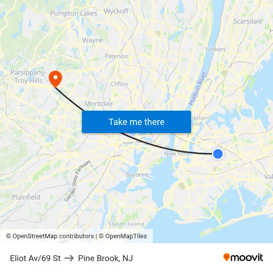 Eliot Av/69 St to Pine Brook, NJ map